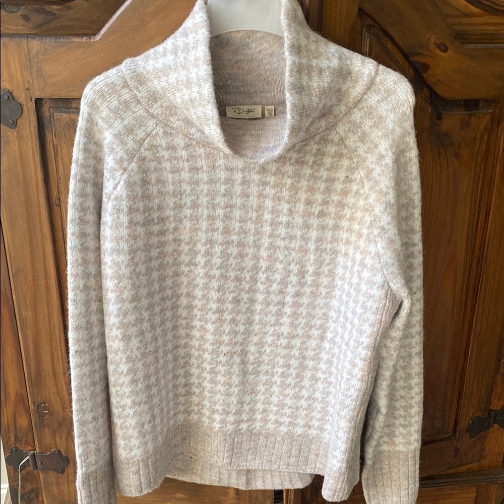 RD Style Cream Tan houndstooth turtleneck cowl neck chunky sweater Stitch Fix